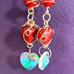 Red Prism Heart Handmade Earrings